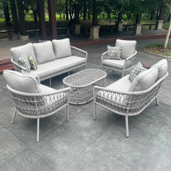 Outdoor sofa set bunai rope waterproof cushion frame iron 6 mm glass